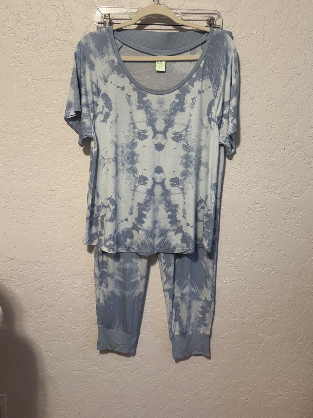 Women's Tie-Dye Short Sleeve Pajama Set - Light Blue